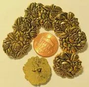 8 Shiny Gold Tone Metal Floral Flower Rose Shank Buttons Almost 13/16" 20mm 9599