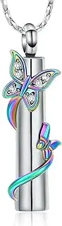 DOTUIARG Keepsake Pendant Cylinder with Butterfly Cremation Urn Necklace for Ashes Gift Memorial Stainless Steel