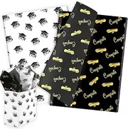 100 Sheets 2025 Graduation Tissue Paper for Gift Wrapping, 20x14'' Blue Gold White Graduation Diploma Cap Congrats Decorative Wrapping Tissue for Grad Gift Bags Filler Party DIY Craft (Black&Gold)