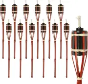 12X Red 60Cm Bamboo Garden Fire Torches - Outdoor Paraffin Lamp Oil Burner Tiki