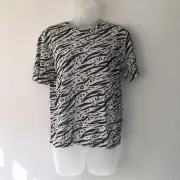 Topshop Women's Stretchy Sheer Black White Animal Print Tshirt Top Size 6
