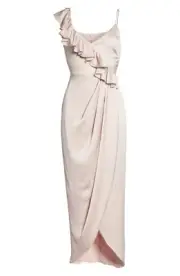 NEW Shona Joy Midi Dress Cream Asymmetrical Cocktail Frill Size 8 RRP$295