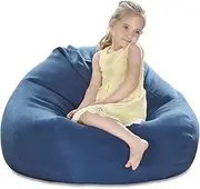 YuppieLife Stuffed Animals Bean Bag Chair Cover Candy-Colored Bean Bag(Just Cover, No Filling)/Large Stuff 'n Sit Organization/Toy Storage Bag/Kids Toys Organizer（27'',Navy Blue