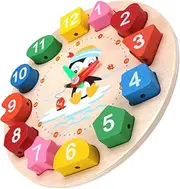 LABRIMP Wooden Shape Color Sorting Clock for Early Educational Cognition Plaything for Boys and Teaching Clock for Learning to Tell