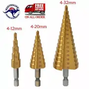 3PCS HSS Step Cone Drill Titanium Steel Metal Hole Cutter Bit Set 4-32mm + Pouch