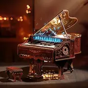 FUNPOLA 3D Wood Puzzle Piano Kit Playable Wooden Keyboard Model with LED Lights Interactive Craft Kit & Digital Piano Puzzle for Adults and Kids (with LED)