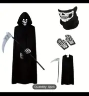 Halloween Party Cosplay Costume Mask Death Black Skull Skeleton Gloves Prop New