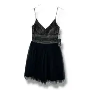 Adrianna Papell Spaghetti Strap Beaded Top Mini Cocktail Dress Chiffon Skirt 4