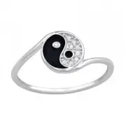Yin Yang sterling silver crystal toe ring