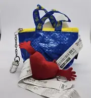 IKEA Key Rings KNOLIG Extra Small Coin Blue Bag & Ikea Mini Red Heart Cushion