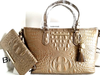 Brahmin Mini Asher Satchel Rose Gold Leather Crossbody Bag + Wallet NWT***HTF