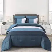 Navy Blue Queen Bed in a Bag Comforter Set 7 Pieces Navy Striped Patchwork