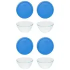 Pyrex 7402 6-Cup Sculpted Glass Bowls and 7402-PC Marine Blue Lids (4-Pack)
