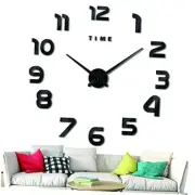 Large Frameless DIY Wall Clock, Modern 3D Wall Clock Mute Mirror Black