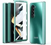 [YJZSKRXFAK] Case for Samsung Galaxy Z Fold5 5G 2023, Electroplating Case with Hinge Protection and Built-in Front Flim Screen Protector Cover Case for Galaxy Z Fold5 2023-Green