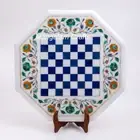 18" Marble Chess Game Table Multi Semi precious stones Handicraft Inlay Work