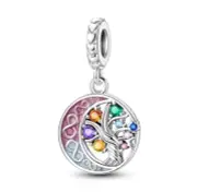 Silver S925 Multicoloured Tree Of Life & Moon Dangle Charm For Bracelet Necklace