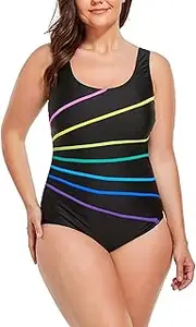 [Generic] Women?S Athletic 1 Piece Swimsuits Plus Size Printing Vintage Swimwear ?Conservative Training Sport Bathing Suit