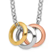 Sterling Silver Rhodium, Rose And Gold-Plated 3-Circle Necklace