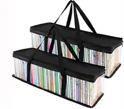 Storage Bags (Set of 2) Organizer Bag for DVDs, CDs, Blu Ray Disc, Movie Cases, VHS Box, Video Game Disks, Clear Plastic Holders with Carrying Handles and Zipper (Black, 22 * 60 * 15.2)