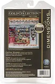 Dimensions Gold Collection Small Counted Cross Stitch Kit, Coffee Shoppe', 18 Count White Aida Cloth, 6'' x 6'', Black