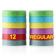 12x Colored lastic Mason Jar Lids for Canning Storage Jars, Regular Mouth