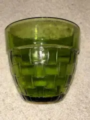 Vintage Anchor Hocking Ice Bucket Bowl w Basketweave Pattern Green 5 1/4" T