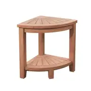 Nordic Teak Natural Teak Wood Shower and Bath Corner Stool with Shelf - 15.7"