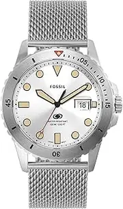 Men's Sports Watch with Stainless Steel, Silicone, or Leather Band, Silver Mesh, Fossil Blue