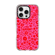 iPhone 16 Pro Clear Case MagSafe Compatible Pink Red Flowers Hearts Eyes Peace "It's Alright" Floral Pattern