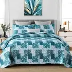 2025 Teal Patchwork Quilted Bedspread Set – Cozy & Elegant Coverlet Set (3Pcs)