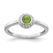 14k White Gold Real Diamond and Cabochon Peridot Ring