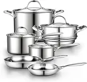 [Cooks Standard] 10-Piece Multi-Ply Clad Stainless Steel Cookware Set Silver 14.0x21.0x12.5 inches