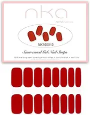 SEMI CURED GEL NAIL POLISH STRIP - 16 EXTRA LONG DOUBLE ENDED NAIL WRAPS - UV LAMP CURING - NAIL STICKER - DOUBLE ENDED STRIPS - Fire Red