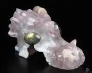 GEODE Huge 5.0" Sakura Agate Carved Crystal Skull, Labradorite Eyes