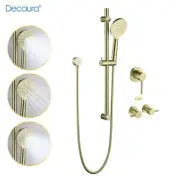 Decaura Brushed Gold Shower Rail Set Hand Held Shower Head on Sliding Bar Taps