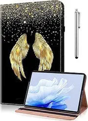 TUOLISG Case for Samsung Galaxy Tab A7 10.4 Inch (SM-T500 / T505 / T509), PU Leather Lightweight Cover Folio Flip Stand Protective Case with Stylus Pen - Golden Wings