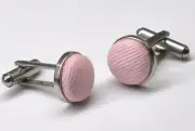 Men Hand made BABY PINK LIGHT PINK Cotton Fabric Silver Cufflinks