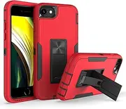 UEEBAI Case for iPhone SE3/iPhone 7/iPhone 8/iPhone SE 2020, Silicone Phone Case with Embedded Stand Full Body Protection Military Strong Shockproof Scratch Resistant - Red Black