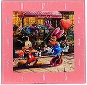Mark Feldstein & Associates Sweetheart Café Mickey Minnie Disney Kinkade Pink 11 inch Glass Square Wall Clock