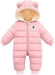 [LSERVER] Newborn Romper Baby with Hood Fleecever Thick Boys Snowsuit Girls Warm Down Jumpsuit Kids Cute Winter Suits, Pink, 66, pink, 66