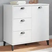 Sideboard with 1 Door, Buffet Cabinet, Storage Cabinet with 3 Drawers, Wood Coffee Bar with 4 Plastic Handles for Kitchen, Dining Room, Living Room, 80x40x80 cm, White
