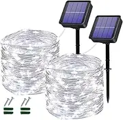Lezonic Solar String Lights for Outside,2 Pack Total 240LED Solar Lights Outdoor Waterproof 24M/80Ft 8 Modes Outdoor Copper Wire Fairy Light Patio Decor Light,Yard,Porch Hanging Lightst (White)