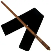 15" Hand Turned Brown Draco Teak Wood Magic Wand Witch Wizard Wicca w/Velvet Bag