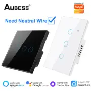 Aubess WiFi Smart Switch 1/2/3/4 Gang US/EU Light Switch Need Neutral Wire Tuya