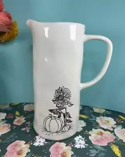 Pier 1 white 9.5" tall stoneware Vintage water pitcher stamped whimsy farmhouse