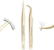 NAGARAKU Tweezers for Eyelash Extensions Straight and Curved Precision Professional Volume Easy Fanning lash Precise Point 1 Pair Lash Tweezers For Eyelash Extensions (M-01 and M-02)