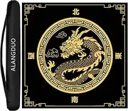 ALANGDUO Large Mahjong Mat with Black Carrying Bag, Anti Slip and Noise Reduction Table Cover for Mahjong, Poker, Card Games, Dominoes, Board Games, Slip Resistant Mat (34.5 X 34.5 Inches) (Black)