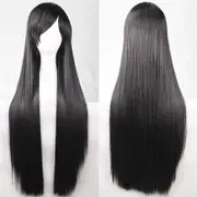 New 80cm Straight Sleek Long Full Hair Wigs w Side Bangs Cosplay Costume Womens, Black