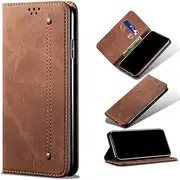 Compatible for Wallet Case VIVO Y70 2020, Denim Leather Phone Case with Card Slots, Flip Magnetic Kickstand+Temper Glass Screen Protector*2-Brown